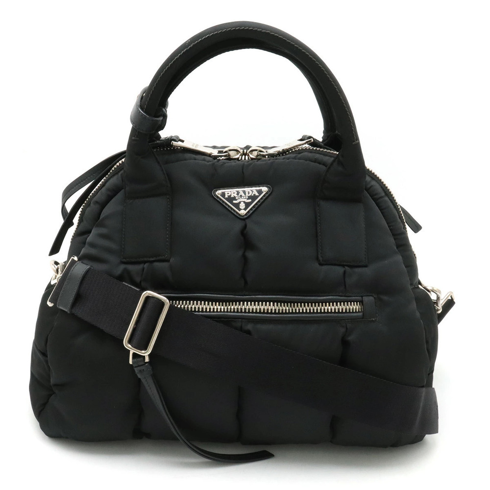 Prada Tessuto Bomber Handbag Tote Bag Shoulder Leather NERO Black